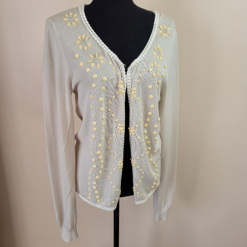 Buckle cream beaded cardigan size large.